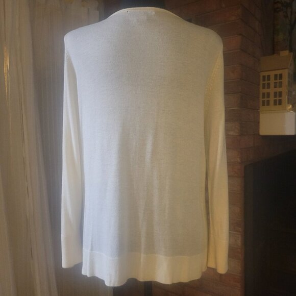 August Silk Cream Cardigan Flower/Pearl Applique - Size M - Picture 3 of 10
